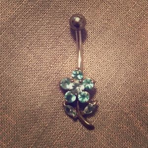 Blue flower belly button ring